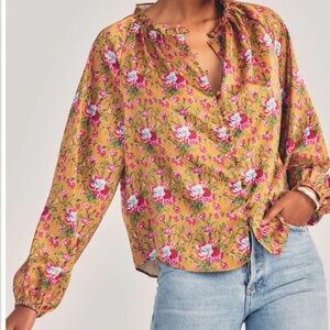Love Shack Fancy - Manchester Blouse in Ruby Goldmine Small ruffle button down